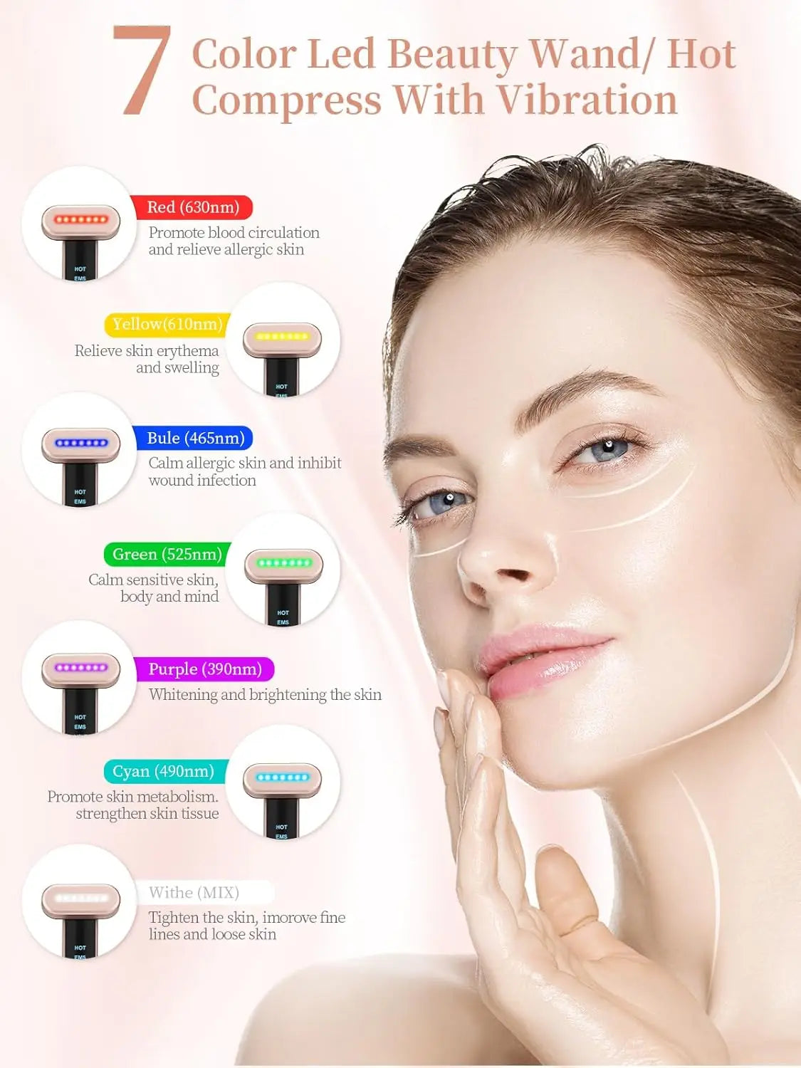 Acne Light Therapy Wand Red Light Therapy for Face Microcurrent Facial Device, True Beauty Glow Facial Massager Lymphatic Draina